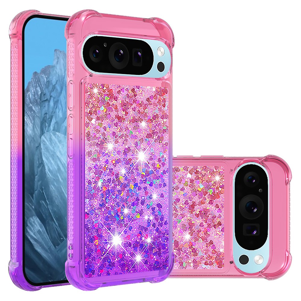 For Google Pixel 10 Pro / Google Pixel 10 TPU Case Gradient Quicksand Phone Back Cover -  Pink+Purple