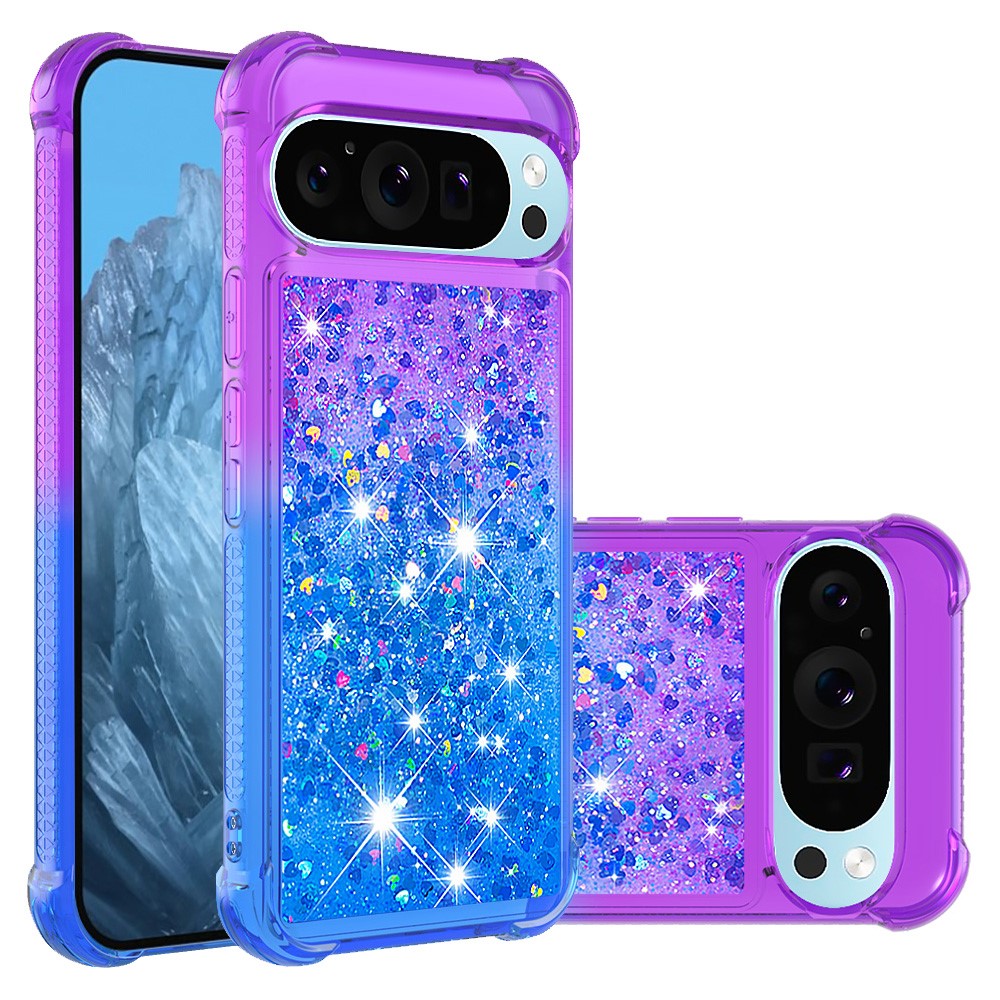 For Google Pixel 10 Pro / Google Pixel 10 TPU Case Gradient Quicksand Phone Back Cover - Purple+Sky Blue