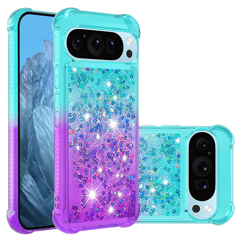 For Google Pixel 10 Pro XL TPU Case Gradient Quicksand Phone Back Cover - Sky Blue+Purple