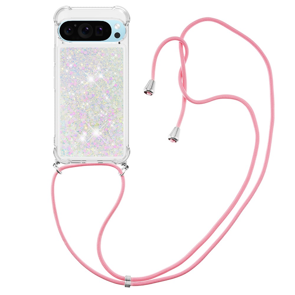 For Google Pixel 10 Pro XL TPU Case Quicksand Phone Cover with Lanyard - Laser / Hearts