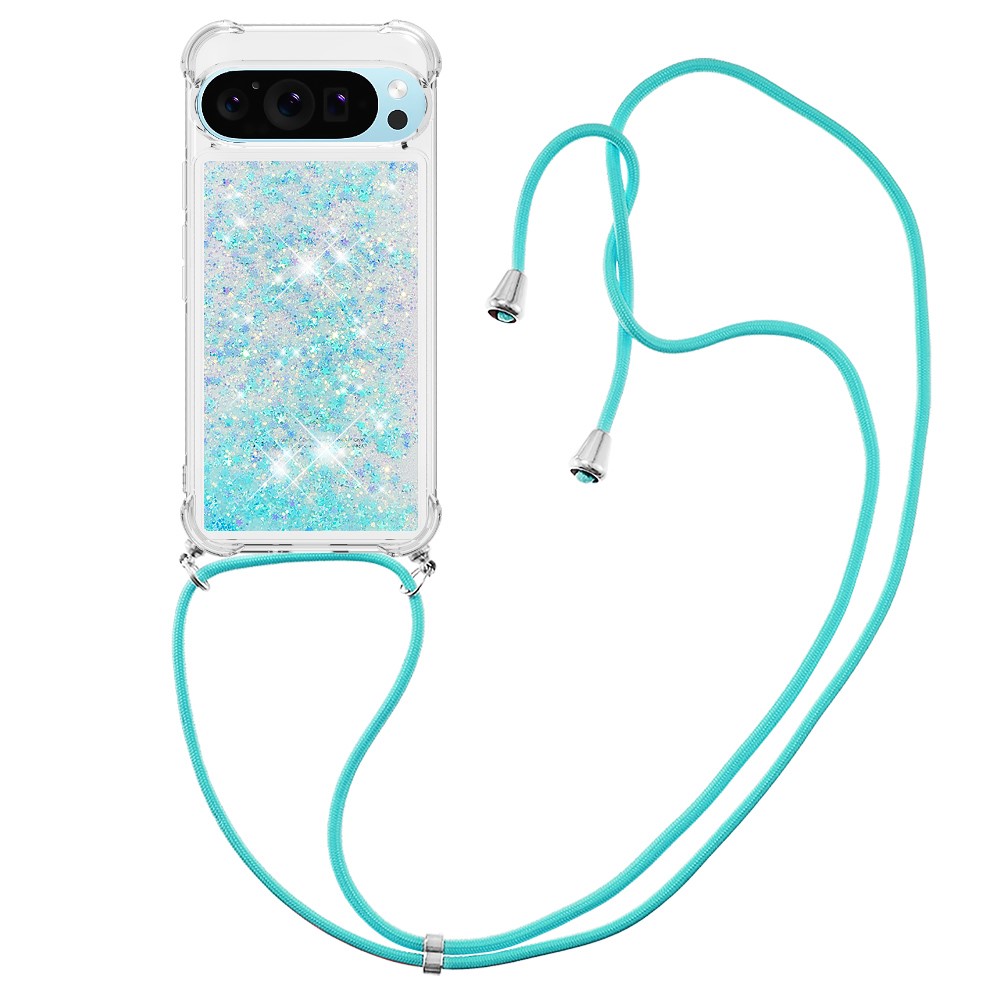 For Google Pixel 10 Pro XL TPU Case Quicksand Phone Cover with Lanyard - Blue / Pentagram
