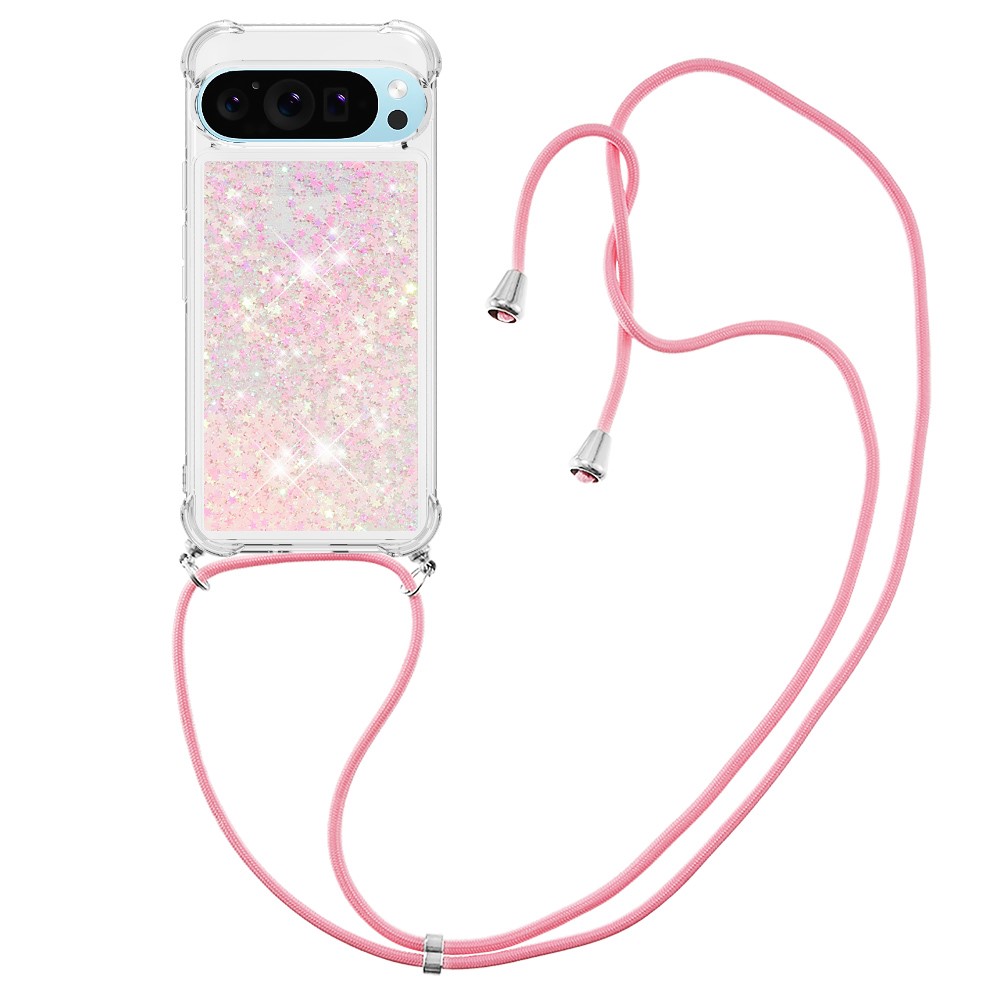 For Google Pixel 10 Pro XL TPU Case Quicksand Phone Cover with Lanyard - Pink / Pentagrams