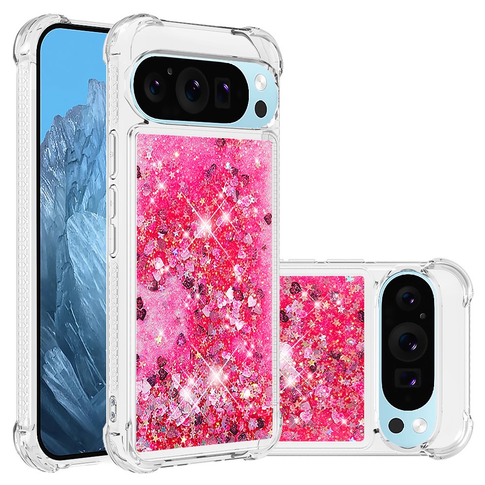 For Google Pixel 10 / Google Pixel 10 Pro TPU Case Glitter Quicksand Shockproof Phone Back Cover - Pink / Hearts