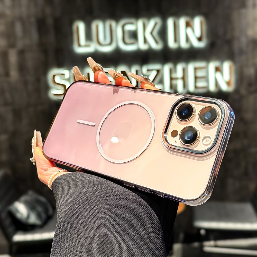 For iPhone 16 Pro Max Magnetic Case Gradient Color Hard PC Phone Back Cover - Black