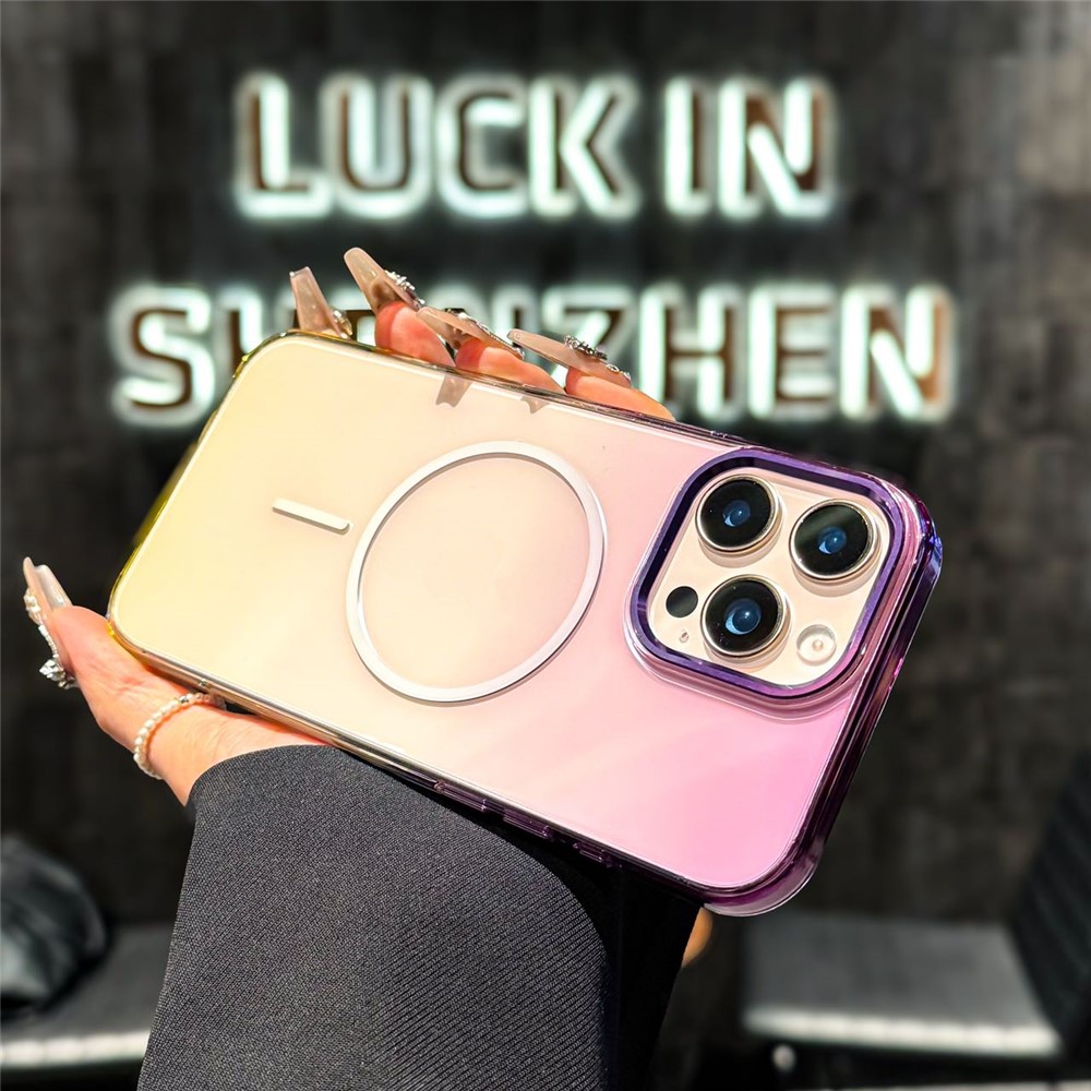 For iPhone 16 Pro Max Magnetic Case Gradient Color Hard PC Phone Back Cover - Purple