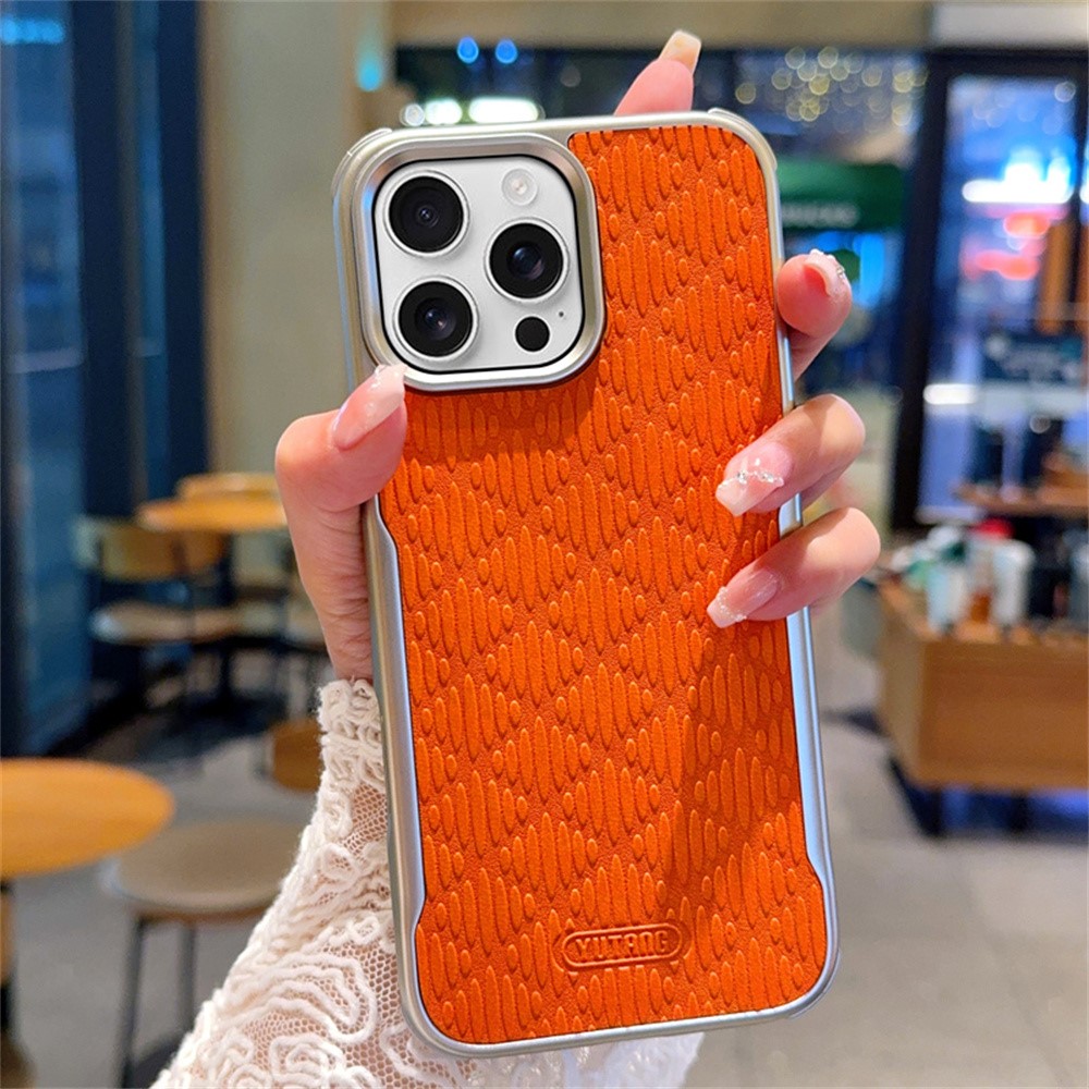 YUTRNG For iPhone 16 Pro Max Case Wave Texture PU Leather + PC Magnetic Phone Cover - Orange