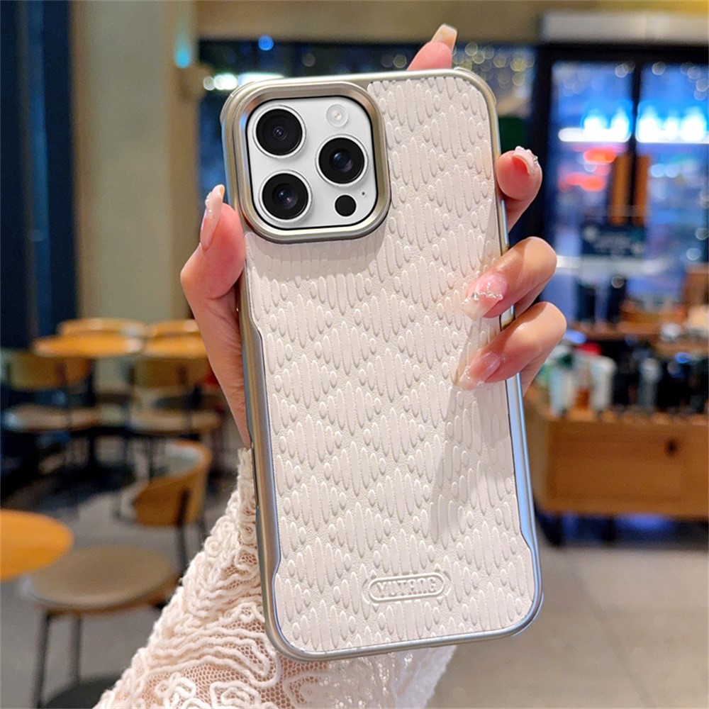 YUTRNG For iPhone 16 Pro Max Case Wave Texture PU Leather + PC Magnetic Phone Cover - White