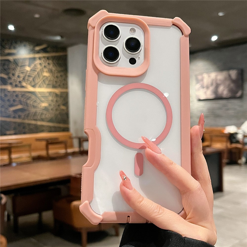 For iPhone 16 Pro Max Case Compatible with MagSafe Clear Anti Drop TPU + PC Phone Cover - Rose Gold