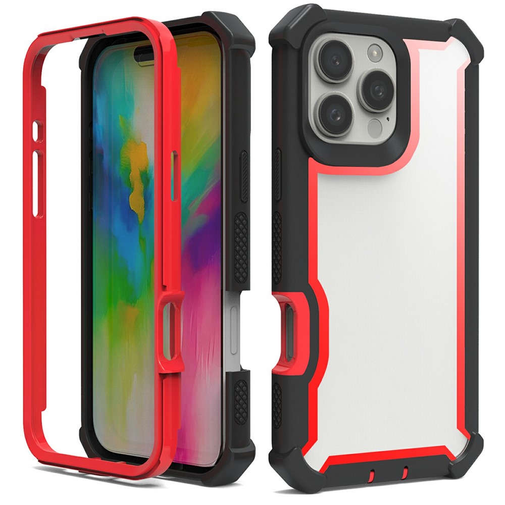 For iPhone 16 Pro Max Case Clear Detachable 2 in 1 Shockproof TPU + PC Phone Back Cover - Black  /  Red