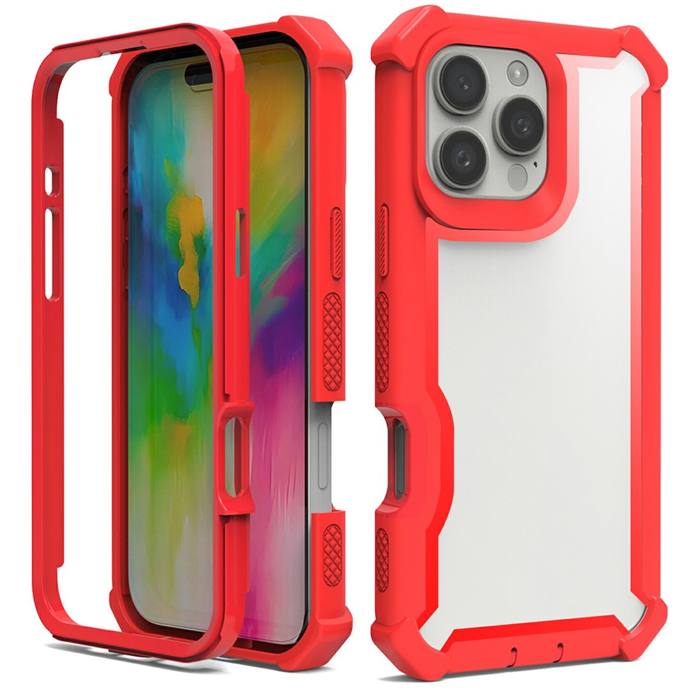 For iPhone 16 Pro Max Case Clear Detachable 2 in 1 Shockproof TPU + PC Phone Back Cover - Red