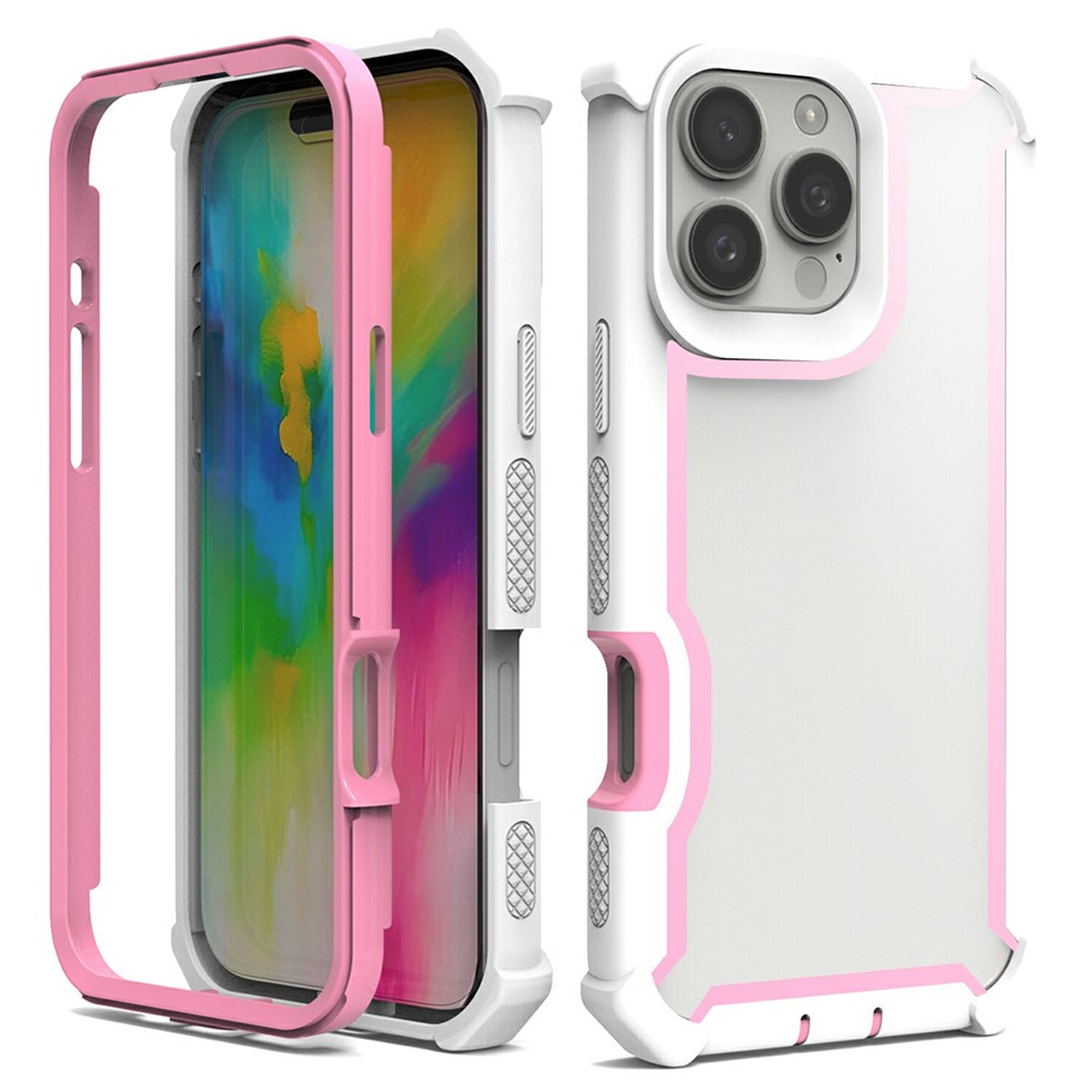 For iPhone 16 Pro Max Case Clear Detachable 2 in 1 Shockproof TPU + PC Phone Back Cover - Pink