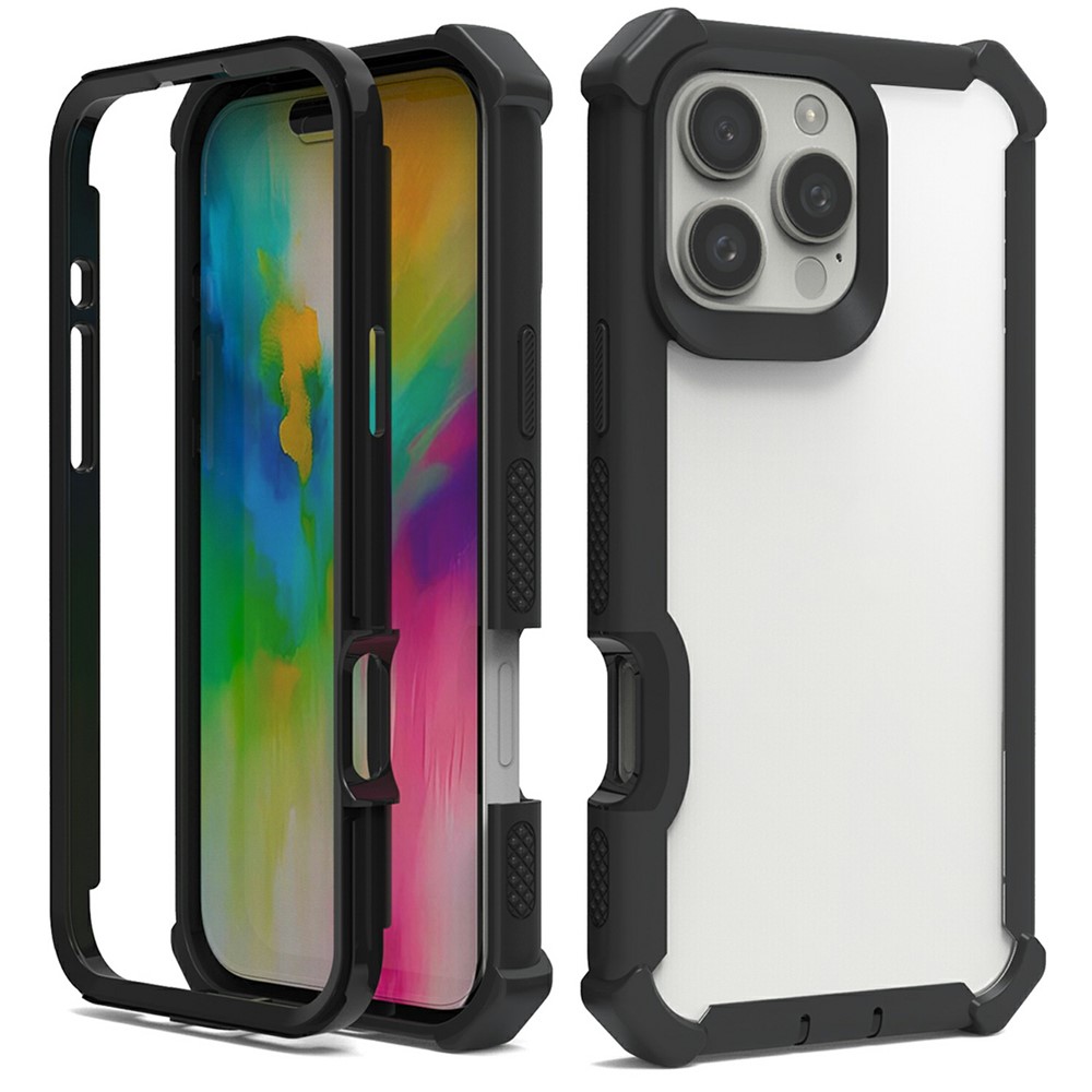 For iPhone 16 Pro Max Case Clear Detachable 2 in 1 Shockproof TPU + PC Phone Back Cover - Black