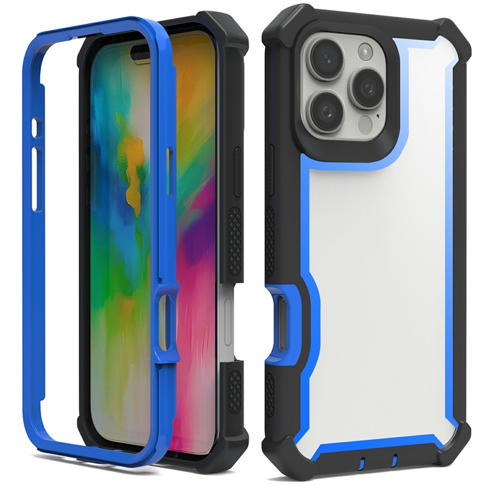For iPhone 16 Pro Max Case Clear Detachable 2 in 1 Shockproof TPU + PC Phone Back Cover - Black  /  Blue
