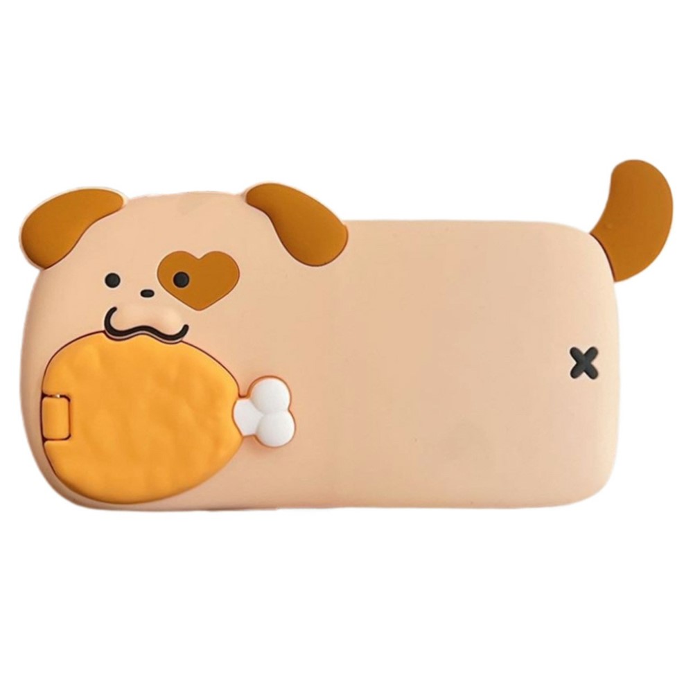 For iPhone 16 Pro Max Silicone Case Dog Eating Chicken Leg Design Lens Cover Kickstand Phone Cover