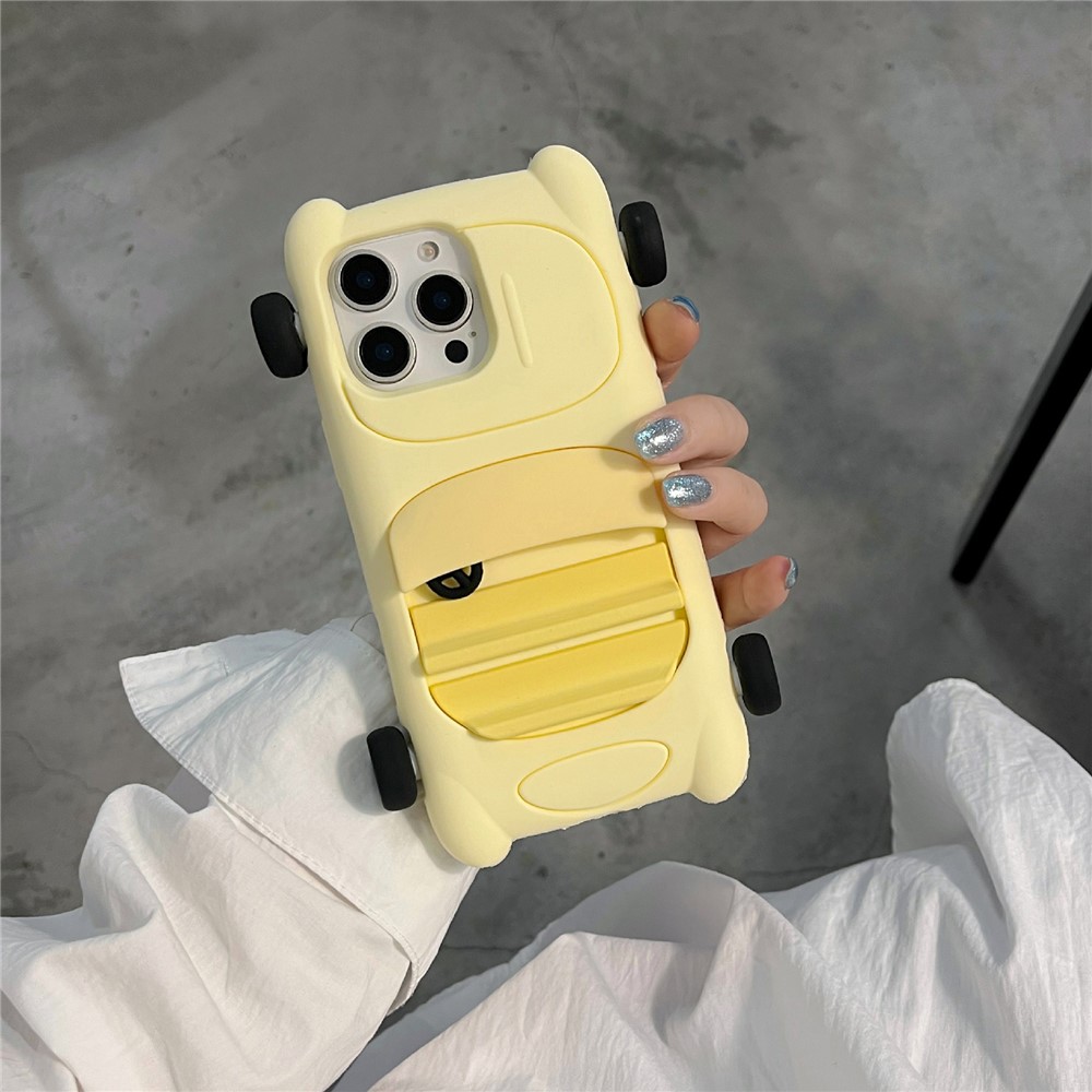 For iPhone 16 Pro Max Silicone Case Cute Sports Car Style Shockproof Phone Cover - Yellow