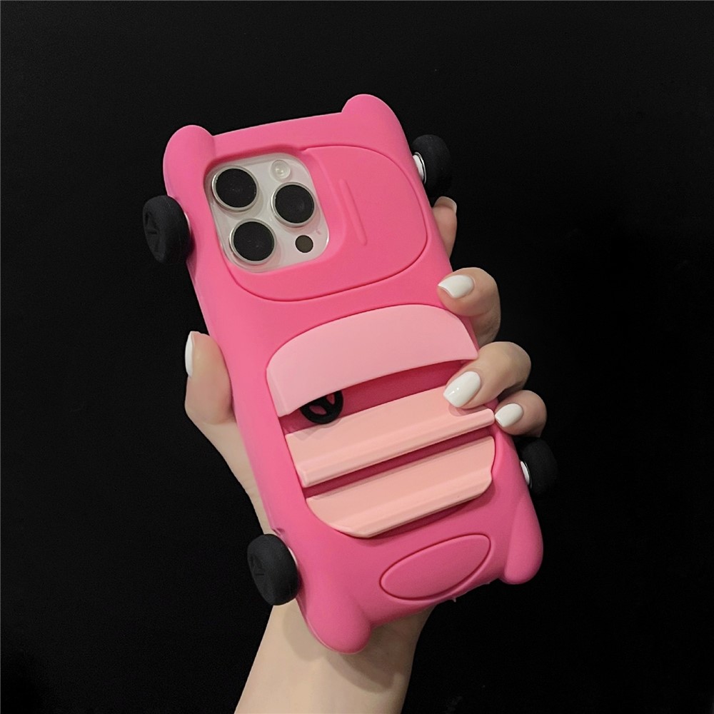 For iPhone 16 Pro Max Silicone Case Cute Sports Car Style Shockproof Phone Cover - Rose