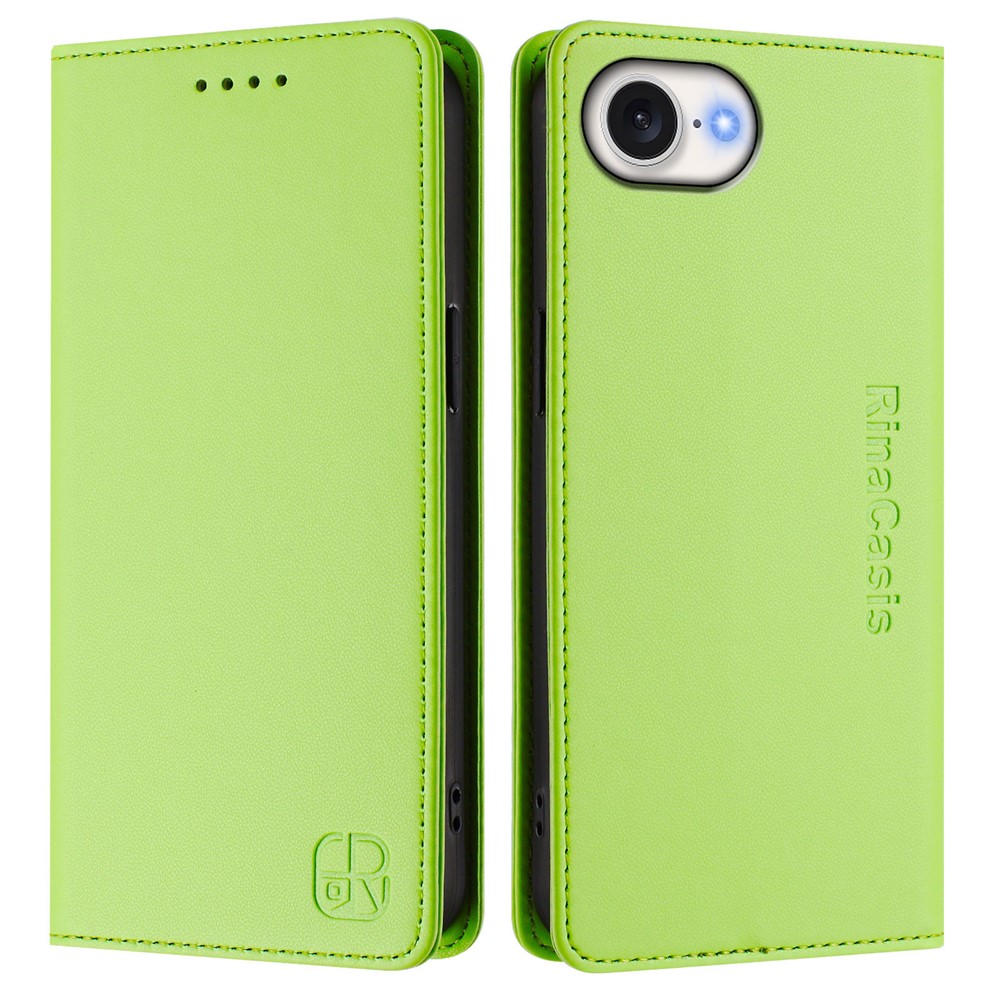 For iPhone 16e Leather Case RINACASIS RC01 Phone Cover with RFID Blocking Wallet Stand - Green