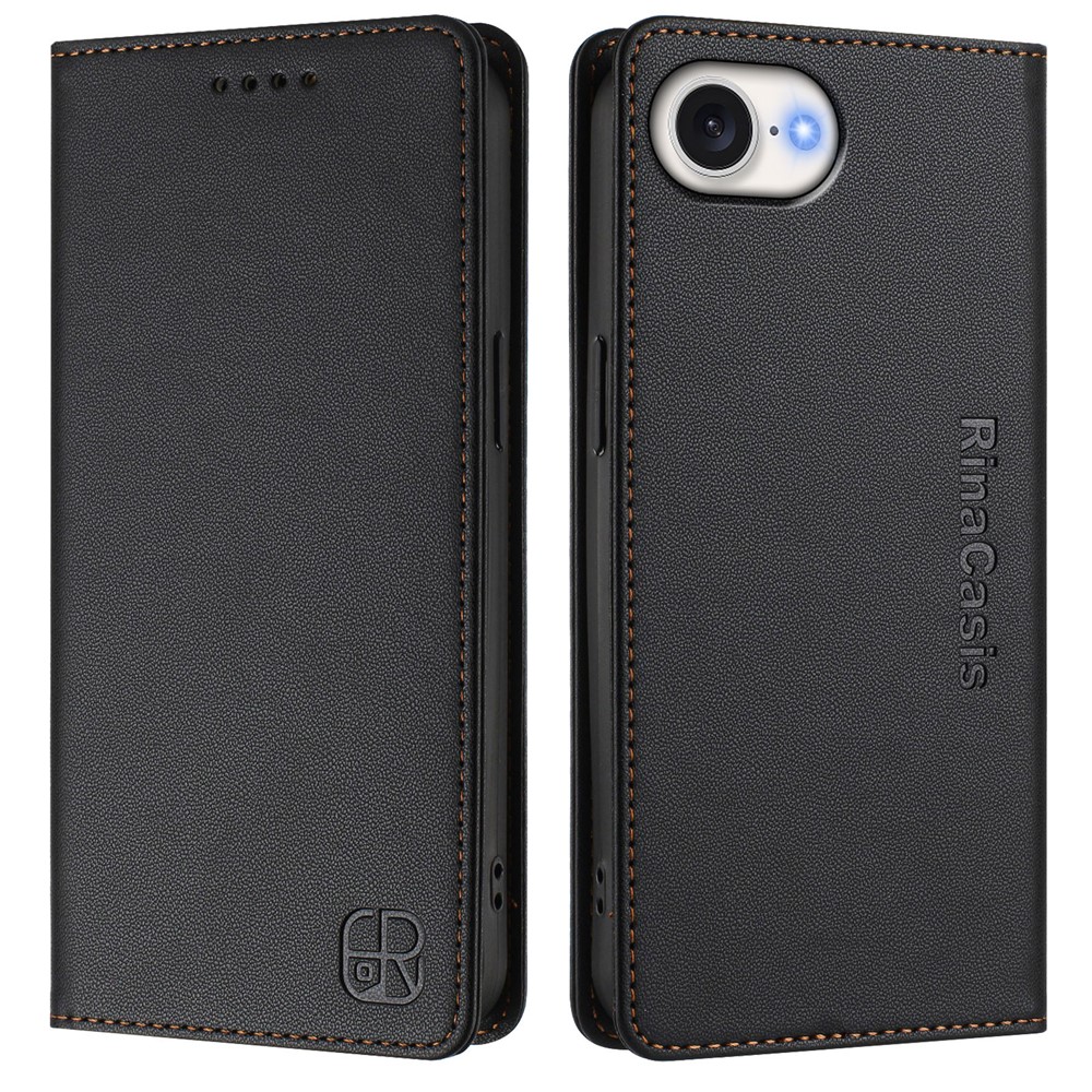 For iPhone 16e Leather Case RINACASIS RC01 Phone Cover with RFID Blocking Wallet Stand - Black