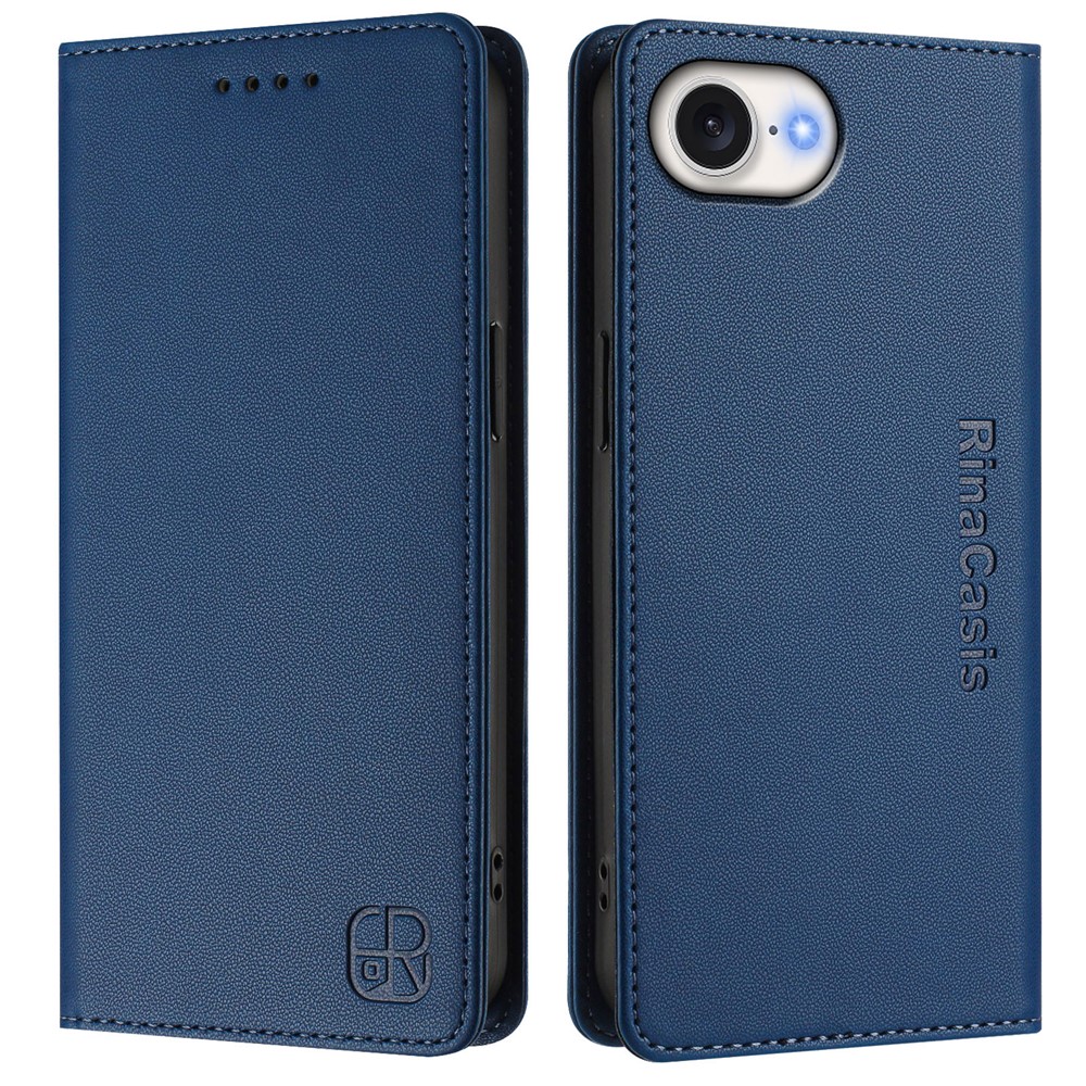For iPhone 16e Leather Case RINACASIS RC01 Phone Cover with RFID Blocking Wallet Stand - Dark Blue