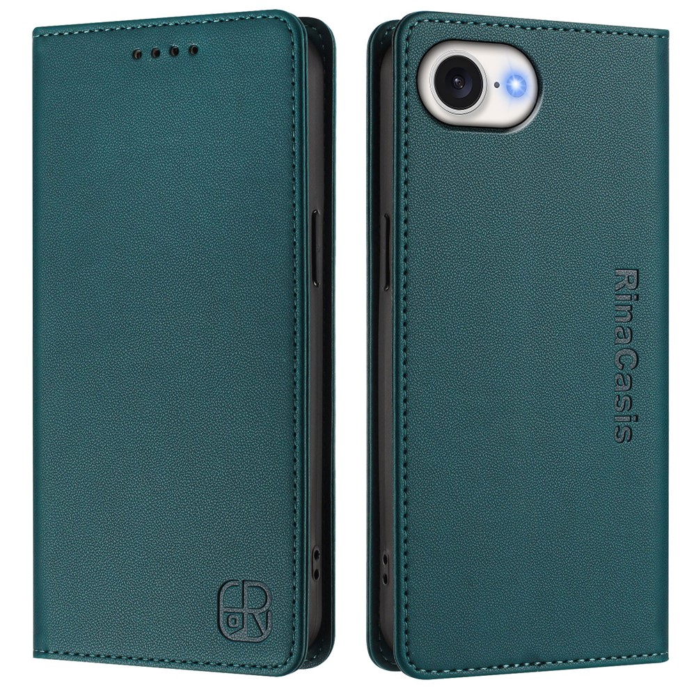 For iPhone 16e Leather Case RINACASIS RC01 Phone Cover with RFID Blocking Wallet Stand - Dark Green