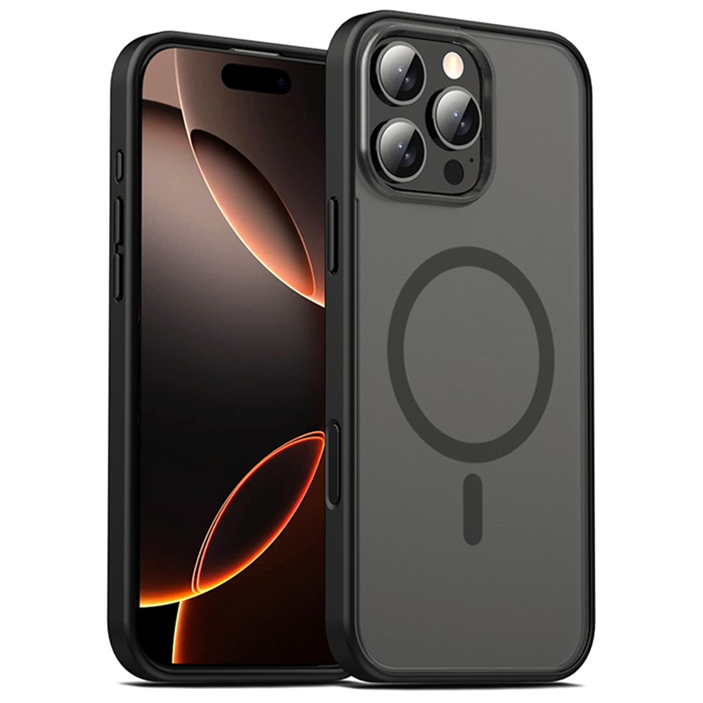 IPAKY For iPhone 16 Pro Max Magnetic Case Shockproof TPU + PC Matte Phone Back Cover - Black