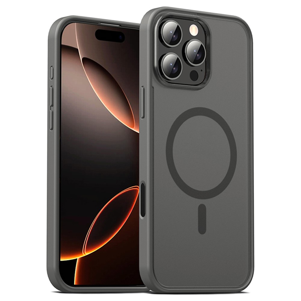 IPAKY For iPhone 16 Pro Max Magnetic Case Shockproof TPU + PC Matte Phone Back Cover - Grey