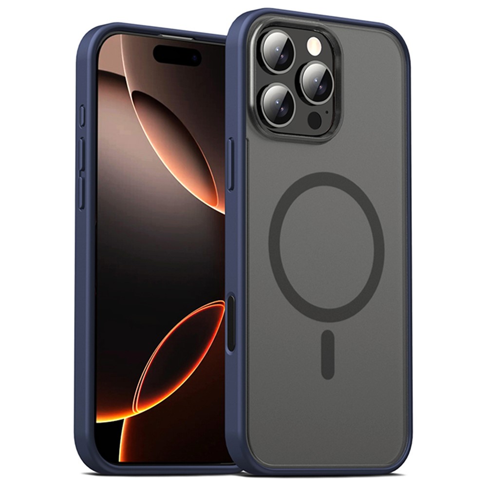 IPAKY For iPhone 16 Pro Max Magnetic Case Shockproof TPU + PC Matte Phone Back Cover - Blue