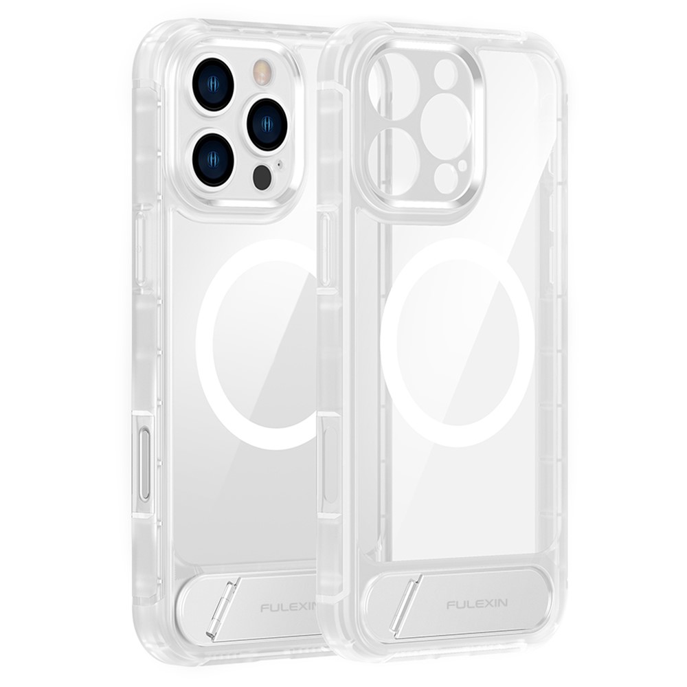 For iPhone 16 Pro Max Magnetic Case TPU + PC Kickstand Phone Back Cover - Transparent