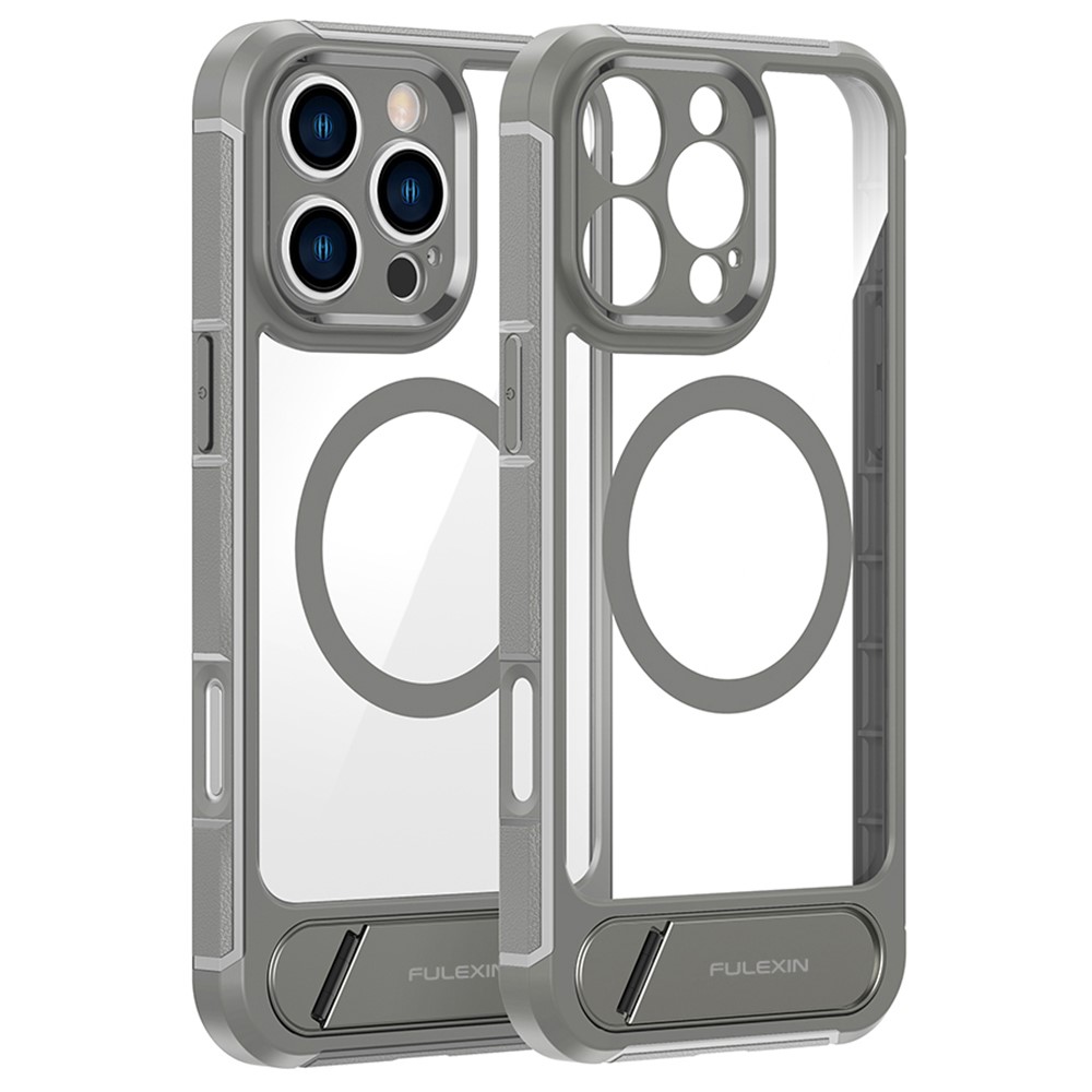 For iPhone 16 Pro Max Magnetic Case TPU + PC Kickstand Phone Back Cover - Titanium Grey