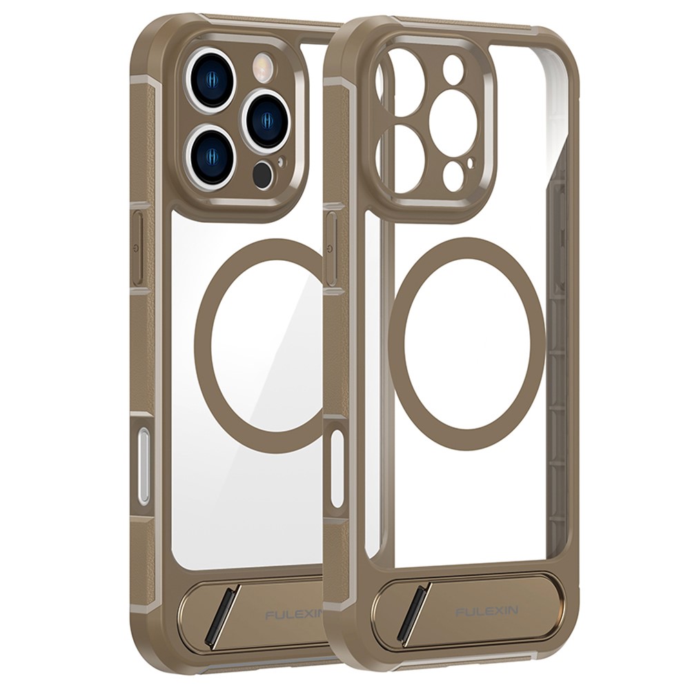 For iPhone 16 Pro Max Magnetic Case TPU + PC Kickstand Phone Back Cover - Desert Gold