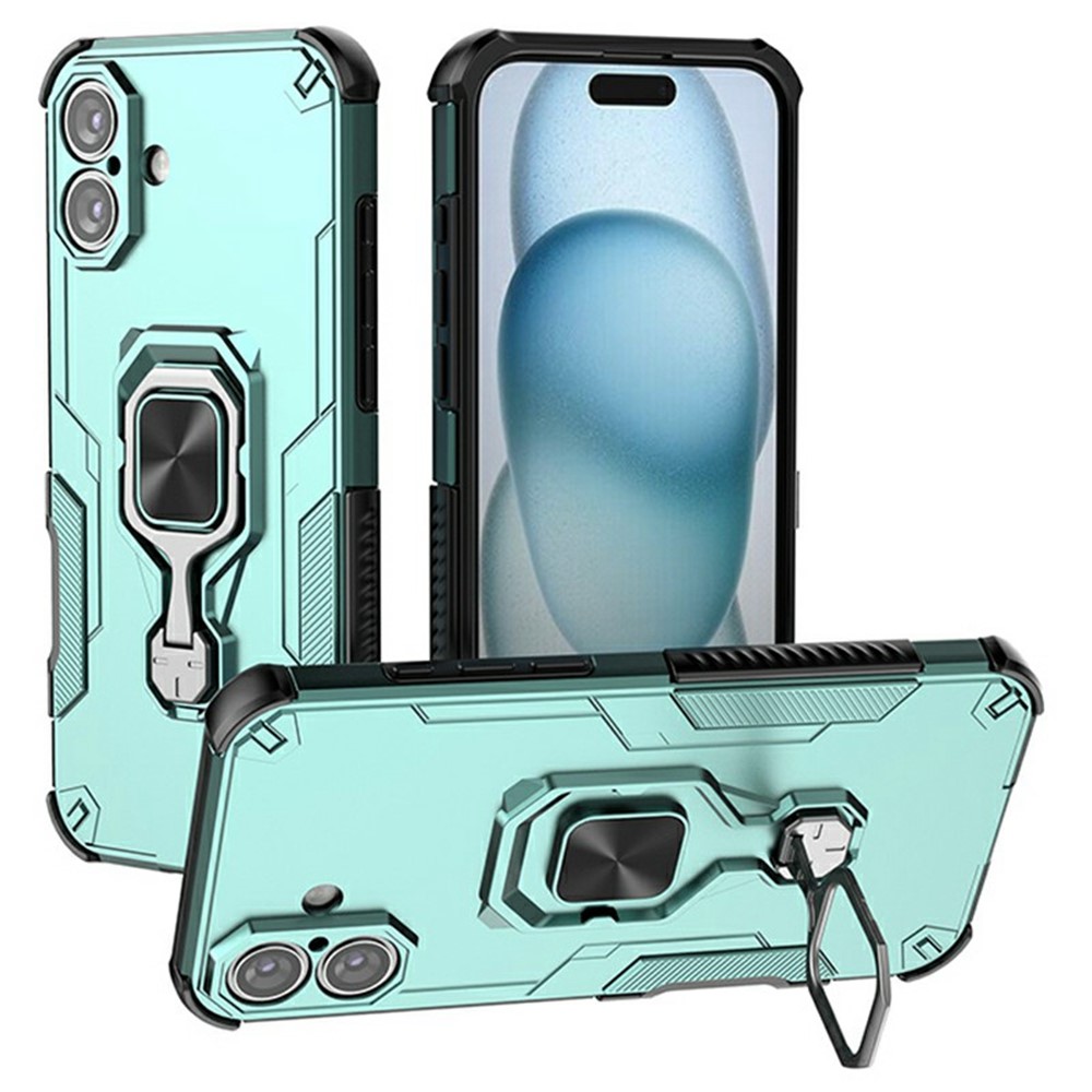 Bulk Purchasing For iPhone 16 Plus Case Rotatable Ring Kickstand PC + TPU Shockproof Phone Cover - Green