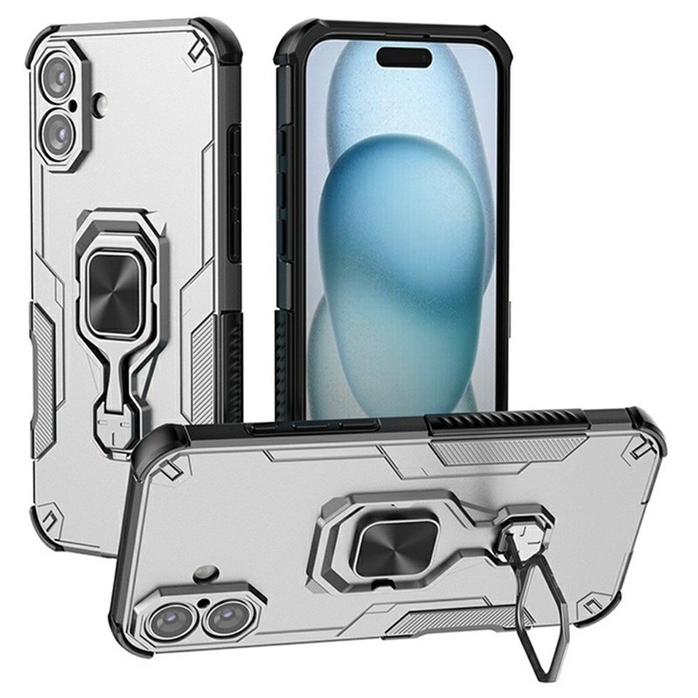 Bulk Purchasing For iPhone 16 Plus Case Rotatable Ring Kickstand PC + TPU Shockproof Phone Cover - Titanium Grey