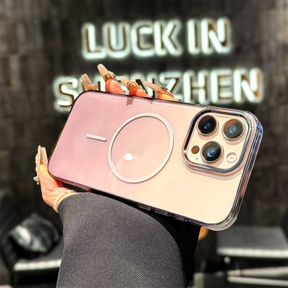 For iPhone 15 Pro Max Magnetic Case Gradient Color Hard PC Phone Back Cover - Black