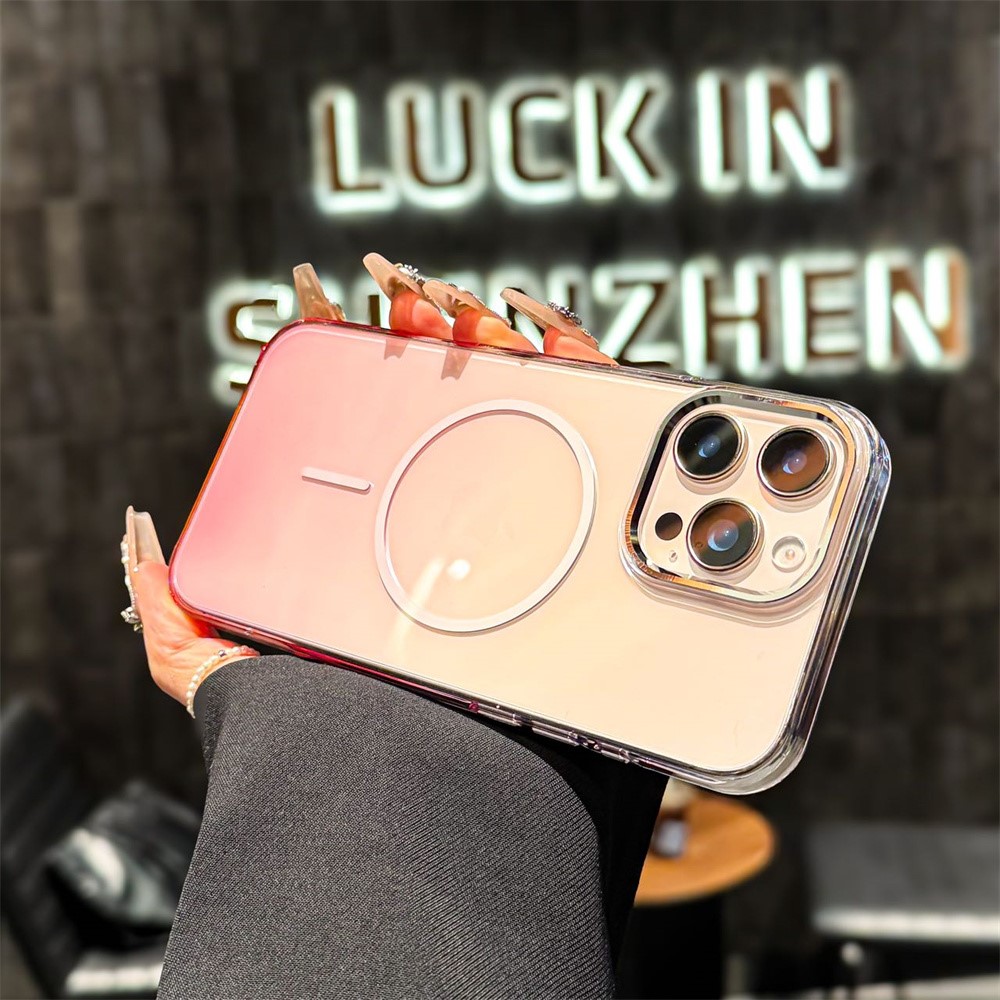 For iPhone 15 Pro Magnetic Case Gradient Color Hard PC Phone Back Cover - Pink