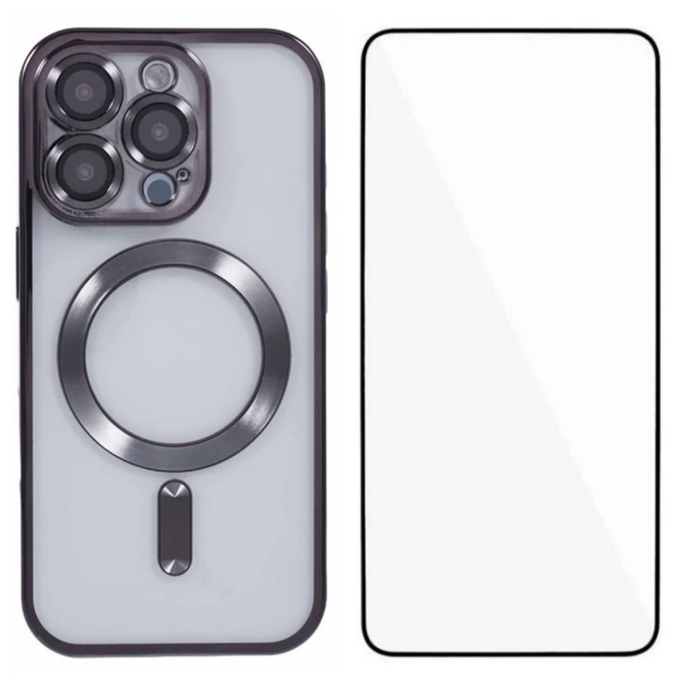 For iPhone 16 Pro Magnetic Case WANLONFENG Full Protection Electroplated TPU Cover with Tempered Glass - Black