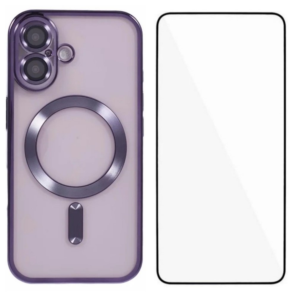 For iPhone 16 Magnetic Case WANLONFENG Full Protection Electroplated TPU Cover with Tempered Glass - Black