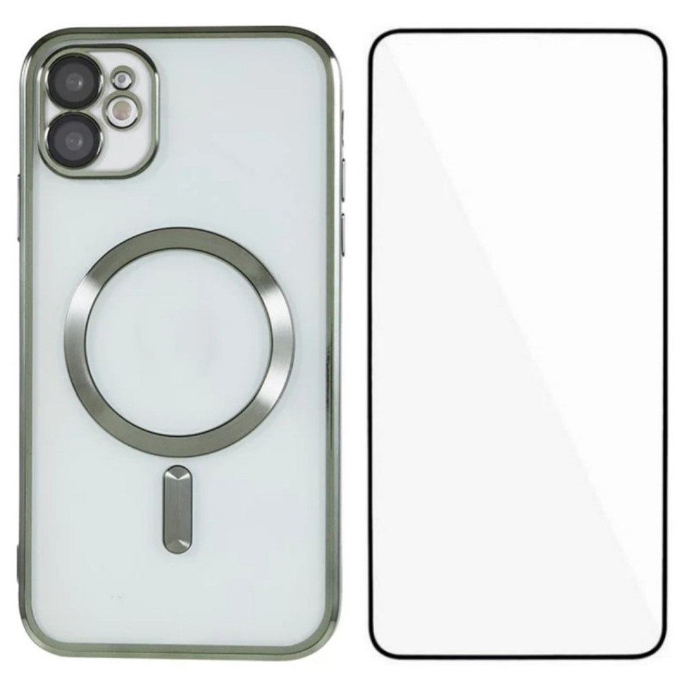 For iPhone 12 6.1 inch Magnetic Case WANLONFENG Full Protection Electroplated TPU Cover with Tempered Glass - Green