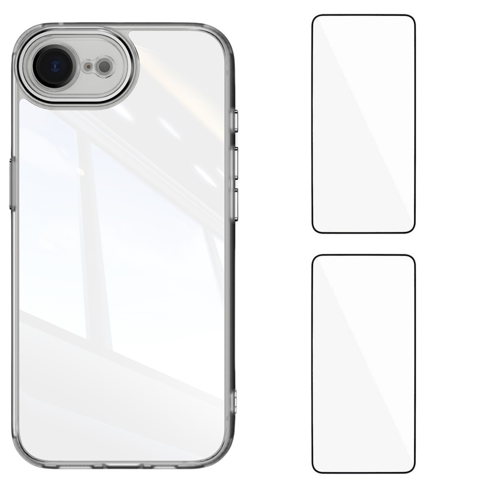 For iPhone 16e TPU Case WANLONFENG Drop-proof Clear Phone Cover with 2Pcs Tempered Glass Film - Transparent