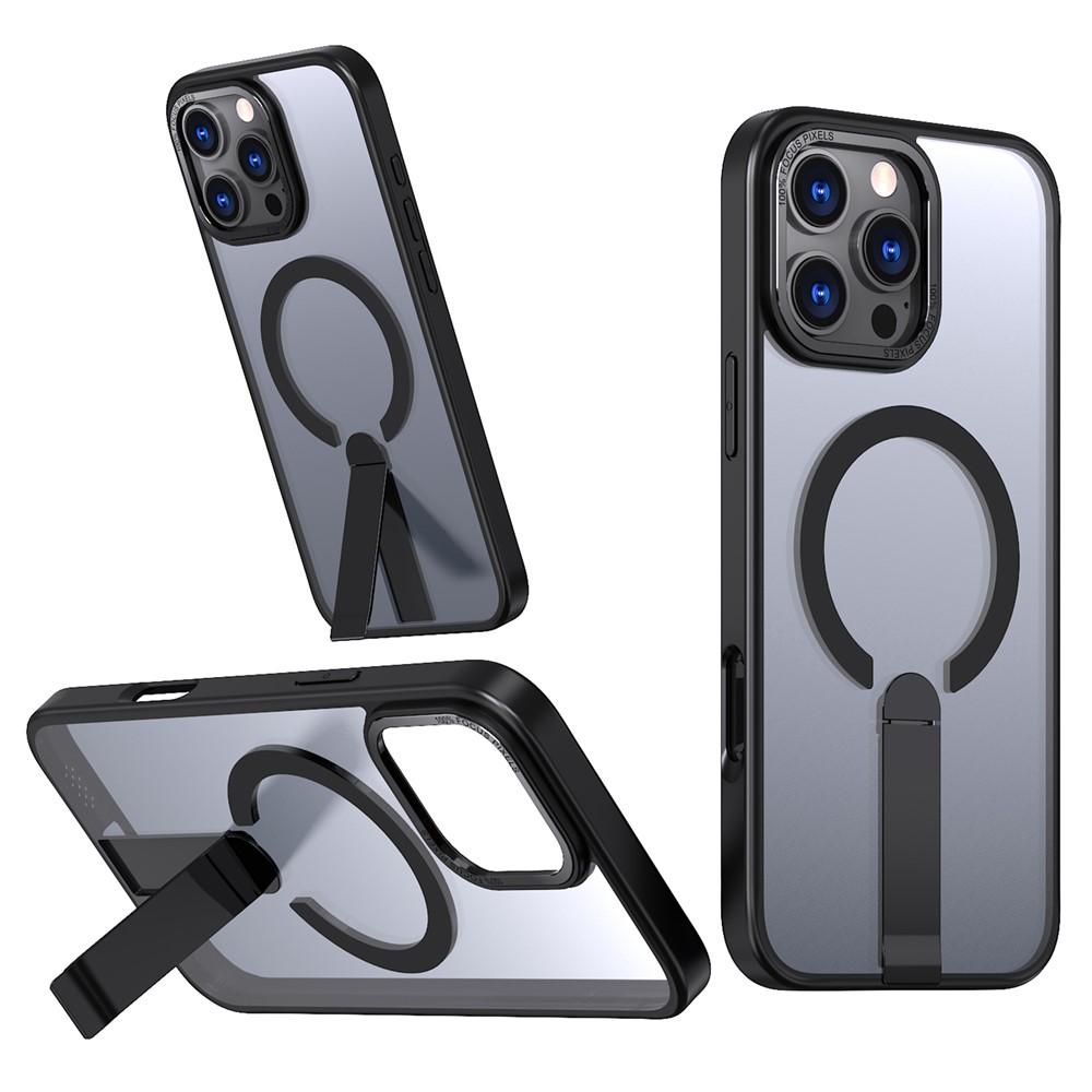 For iPhone 16 Pro Max Case Compatible with MagSafe Kickstand TPU + Acrylic Phone Cover - Black