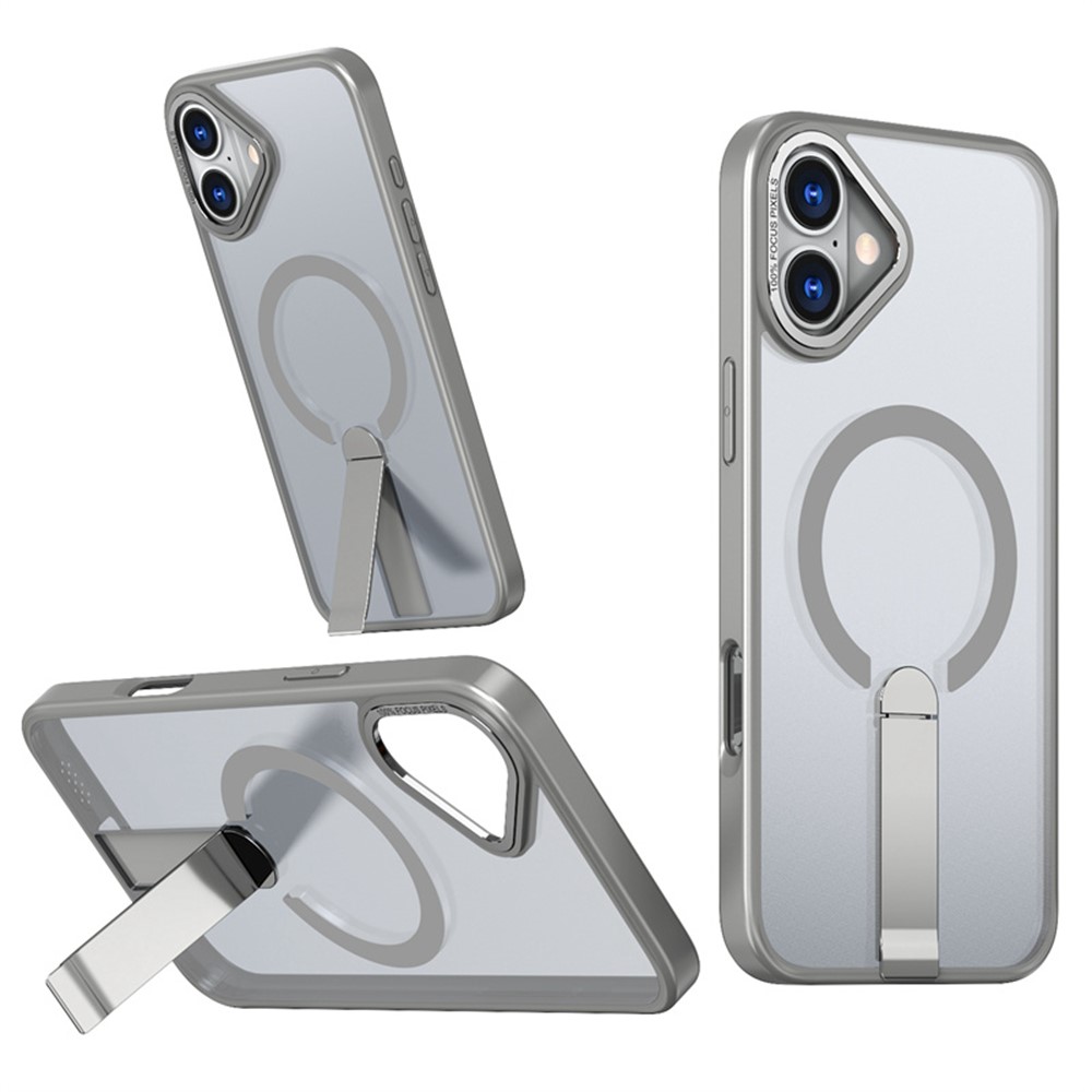 For iPhone 16 Plus Case Compatible with MagSafe Kickstand TPU + Acrylic Phone Cover - Titanium Grey