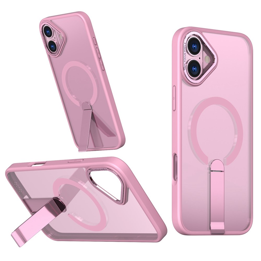 For iPhone 16 Plus Case Compatible with MagSafe Kickstand TPU + Acrylic Phone Cover - Pink