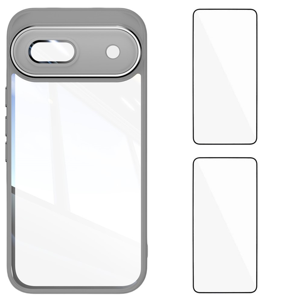 For Google Pixel 8a TPU Case WANLONFENG Drop-proof Clear Phone Cover with 2Pcs Tempered Glass Film - Grey