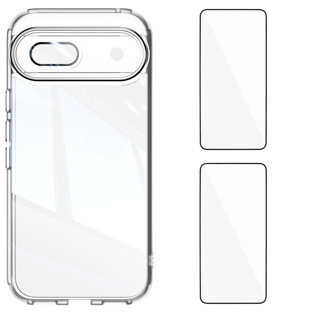 For Google Pixel 8a TPU Case WANLONFENG Drop-proof Clear Phone Cover with 2Pcs Tempered Glass Film - Transparent