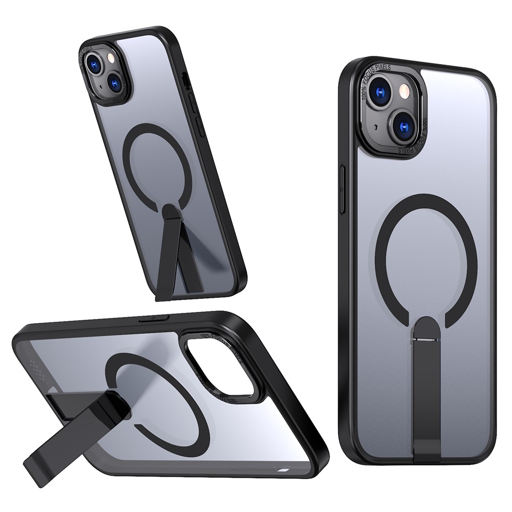For iPhone 14 / 13 Case Compatible with MagSafe Kickstand TPU + Acrylic Phone Cover - Black