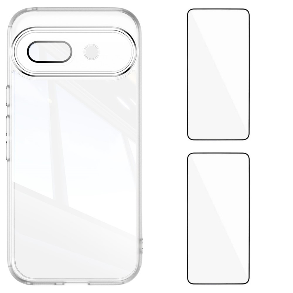 For Google Pixel 9a TPU Case WANLONFENG Drop-proof Clear Phone Cover with 2Pcs Tempered Glass Film - Transparent