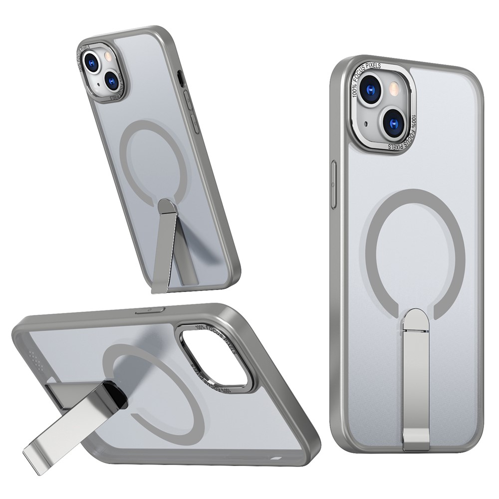 For iPhone 14 Plus Case Compatible with MagSafe Kickstand TPU + Acrylic Phone Cover - Titanium Grey