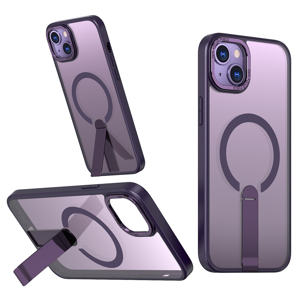 For iPhone 14 Plus Case Compatible with MagSafe Kickstand TPU + Acrylic Phone Cover - Dark Purple