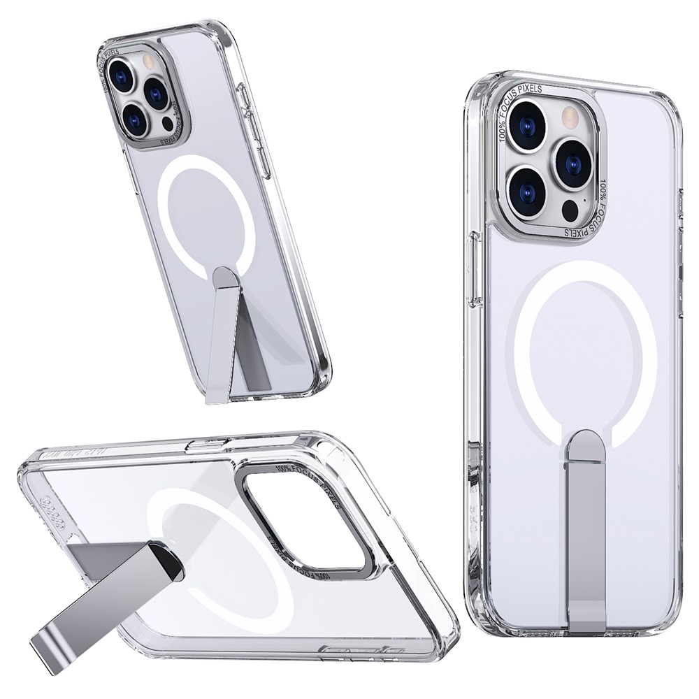 For iPhone 15 Pro Case Compatible with MagSafe Kickstand TPU + Acrylic Phone Cover - Transparent