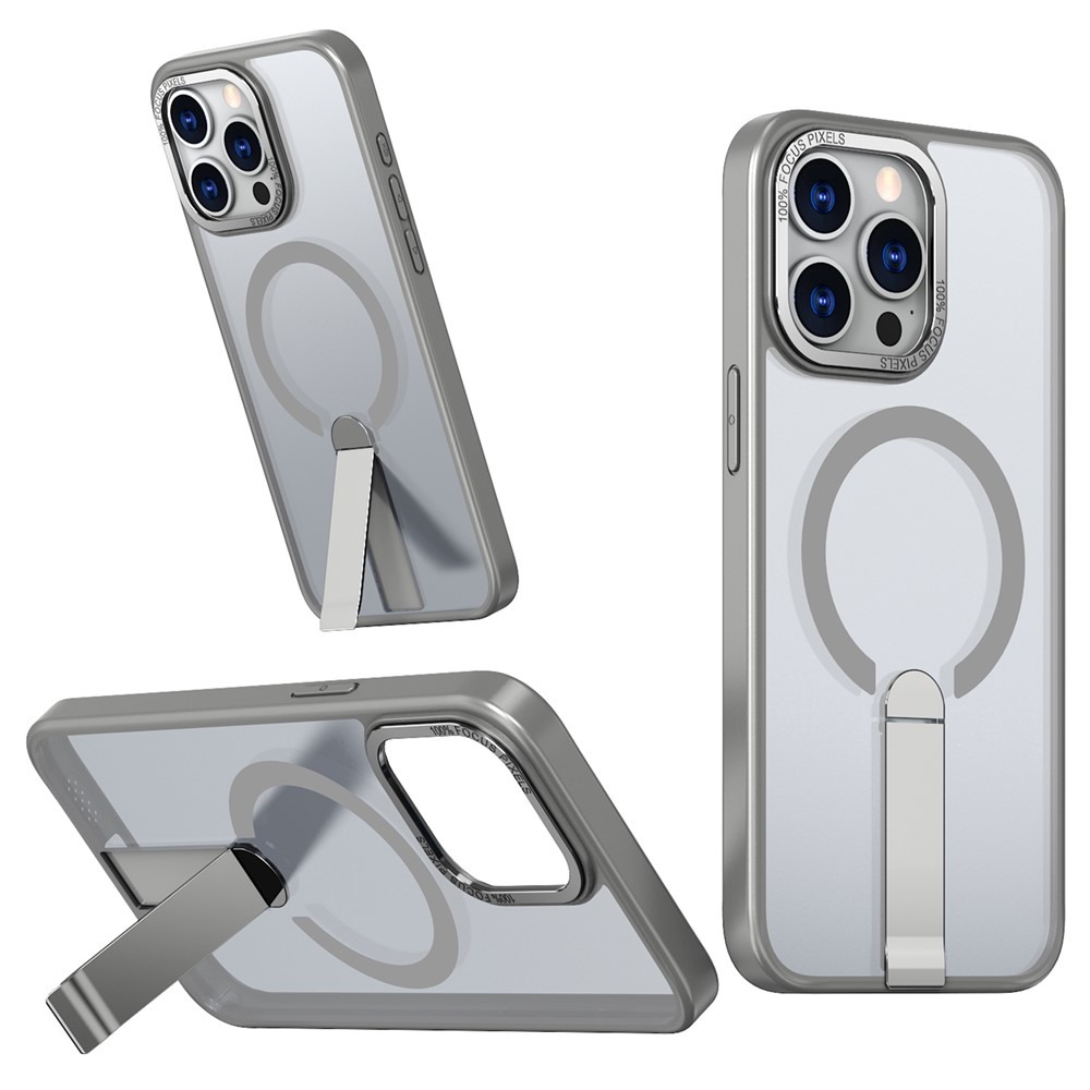 For iPhone 15 Pro Case Compatible with MagSafe Kickstand TPU + Acrylic Phone Cover - Titanium Grey
