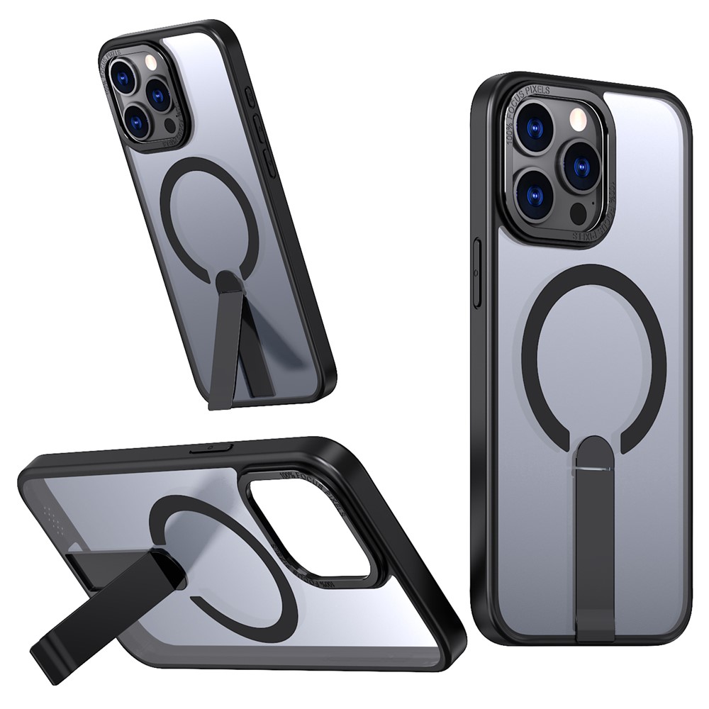 For iPhone 13 Pro Case Compatible with MagSafe Kickstand TPU + Acrylic Phone Cover - Black